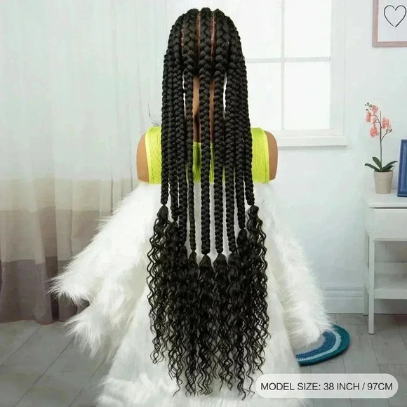 28" Braided full lace wig,  Ghana Weave, long tick Braids, Natural Baby Hair, - Picture 12 of 15